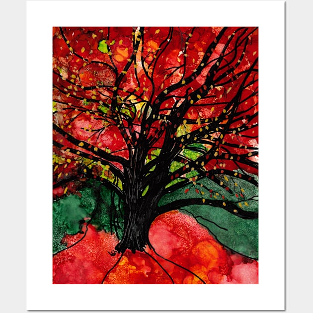 Blazing Red Orange Autumn Tree Wall Art by ConniSchaf